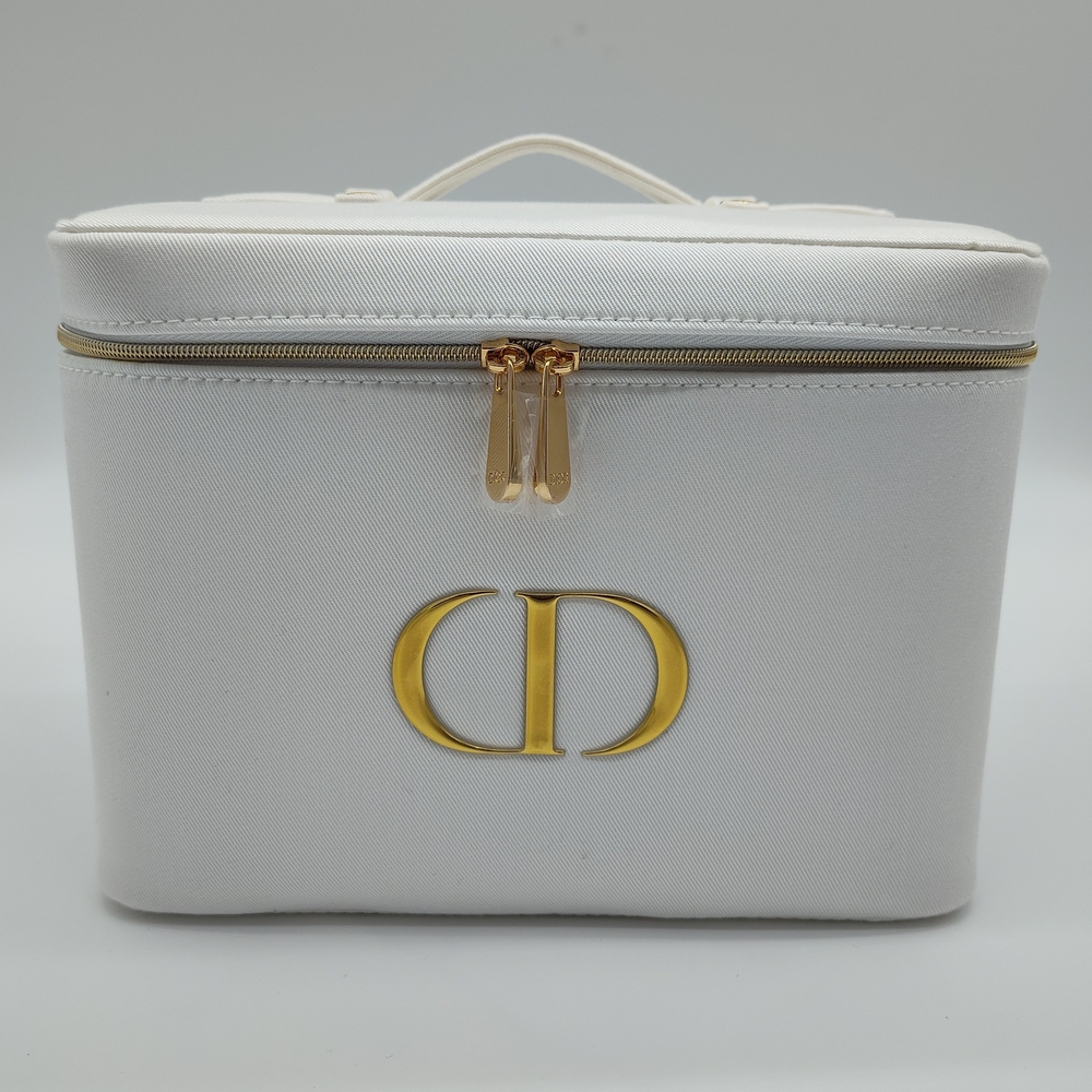 DIOR Platinum Vanity Case Makeup Train Case Mirror White Gold Logo